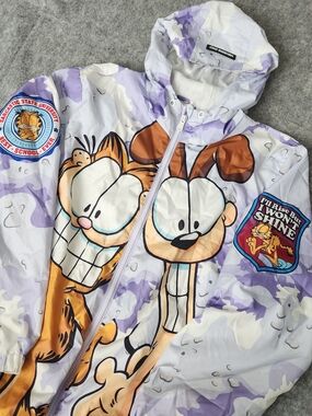 Garfield x Members Only Hoodie Windbreaker Jacket Men's L Purple Full Zip Odie